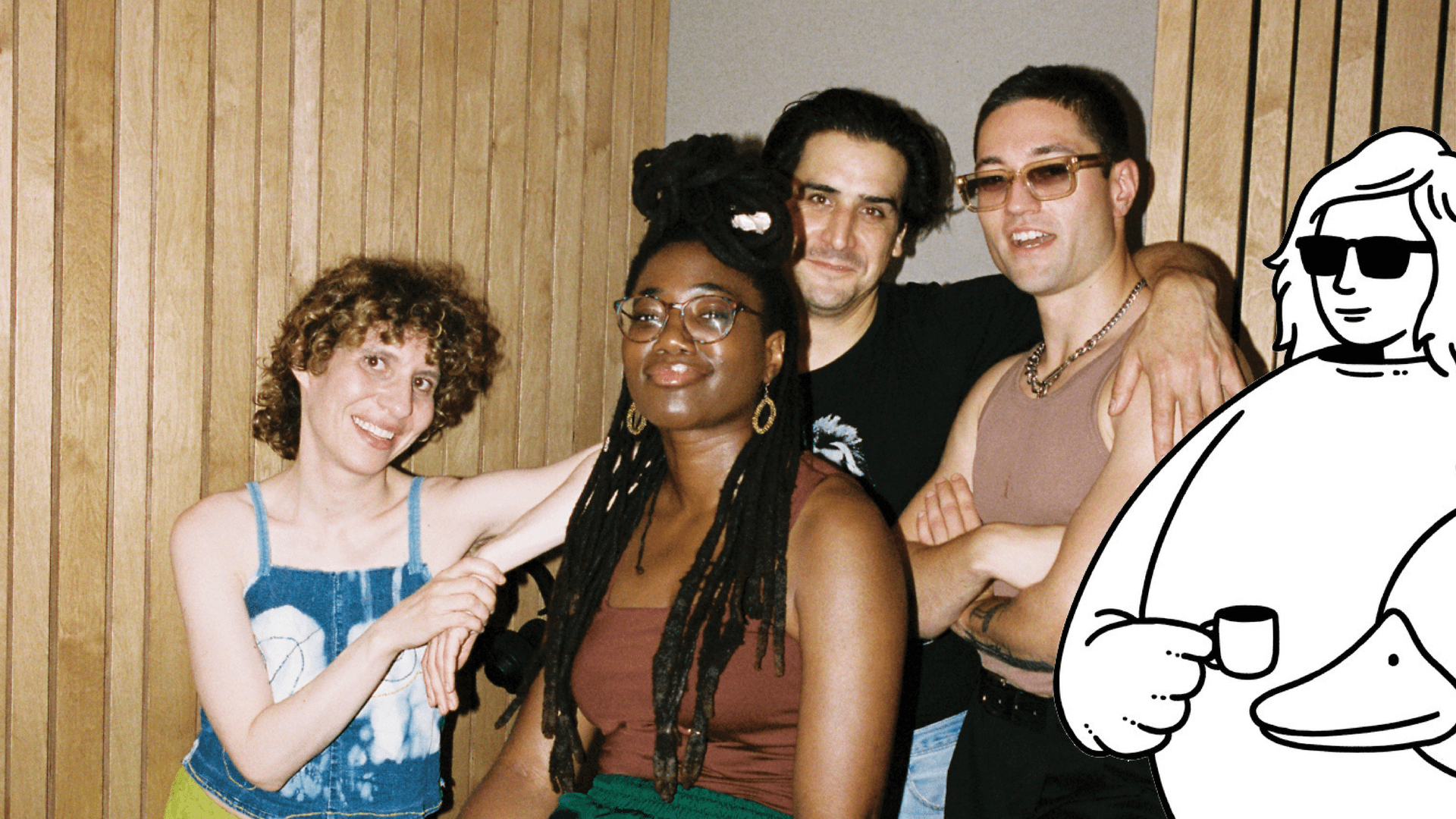 Breakfast show hosts in the booth at Refuge Worldwide with the Minor Figures mascot