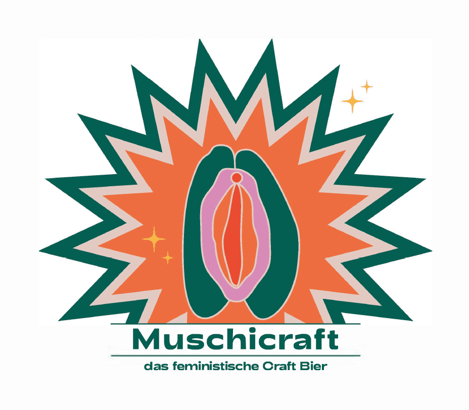 The Muschicraft logo, is a schematic representation of a clitoris with stars and a zig-zag pattern surrounding it.